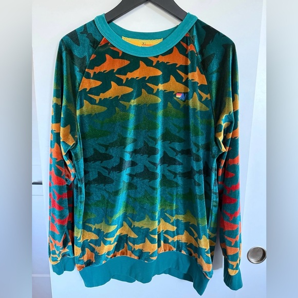 Aviator Nation Sweaters - Extremely Rare Aviator Nation Velvet Shark Crewneck Size XL Unisex Sweater Teal